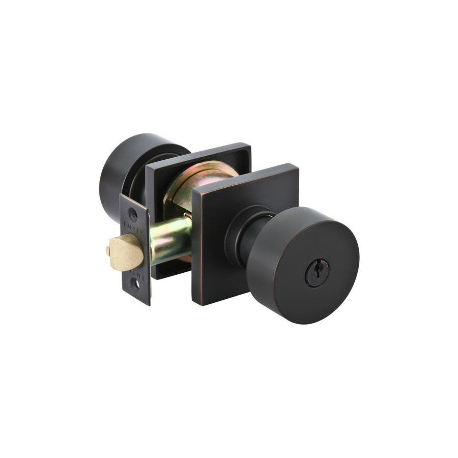 Emtek Solid Brass Round Key In Door Knob with Square Rosette EMTEK