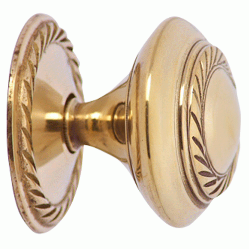 1 1/2 Inch Brass Round Knob with Georgian Roped Border (Lacquered Brass Finish) COPPER MOUNTAIN HARDWARE