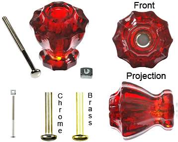 Astoria Large 1 1/2 Inch Ruby Red Decagon Teardrop Glass Knob COPPER MOUNTAIN HARDWARE