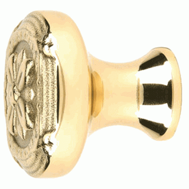 Emtek 1 3/4 Inch Solid Brass Ribbon & Reed Cabinet Knob (Polished Brass Finish) EMTEK