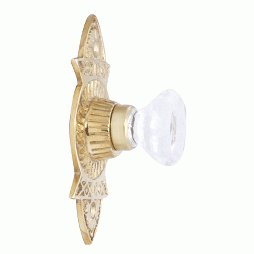 1 3/8 Inch Crystal Octagon Knob Eastlake Backplate (Lacquered Brass Finish) COPPER MOUNTAIN HARDWARE