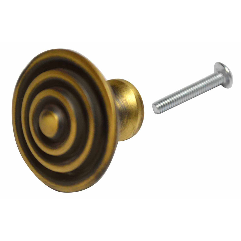 1 3/8 Inch Solid Brass Circle Knob (Antique Brass Finish) COPPER MOUNTAIN HARDWARE