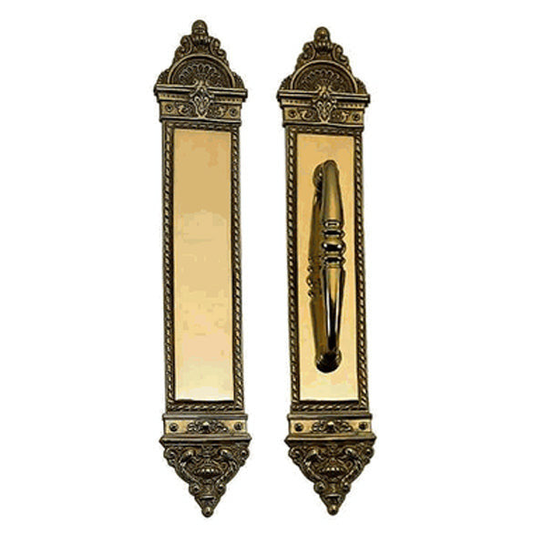 16 1/4 Inch European Style Door Pull & Push Plate Set (Antique Brass Finish) COPPER MOUNTAIN HARDWARE