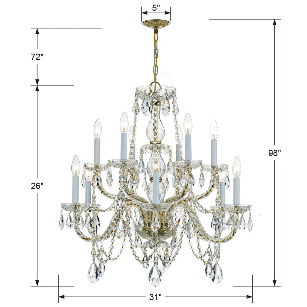 Crystorama Crystorama Traditional Crystal 12 Light Clear Italian Crystal Historic Polished Brass Chandelier