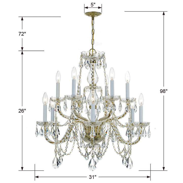Crystorama Crystorama Traditional Crystal 12 Light Clear Italian Crystal Historic Polished Brass Chandelier