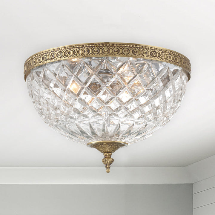 Crystorama 3 Light Olde Brass Crystal Flush Mount Crystorama