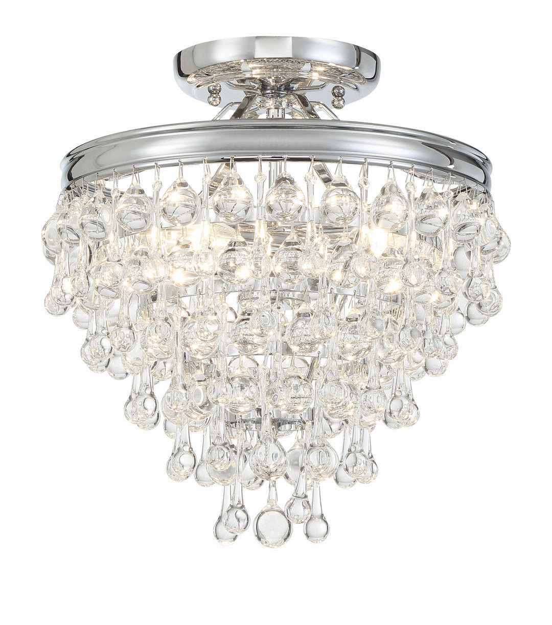 Calypso 3 Light Crystal Teardrop Polished Chrome Semi Flush Mount Crystorama