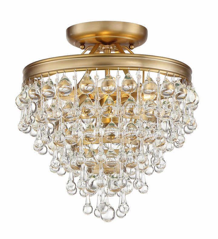 Calypso 3 Light Crystal Teardrop Vibrant Gold Semi Flush Mount Crystorama