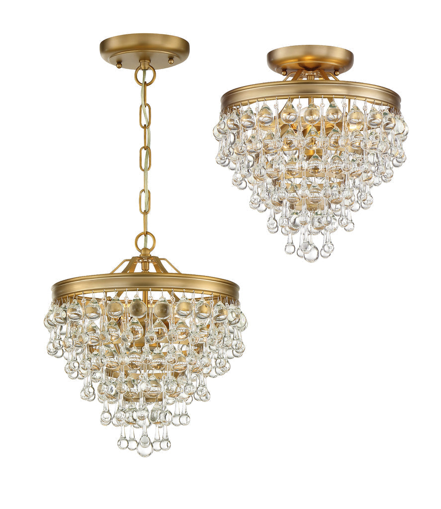 Calypso 3 Light Crystal Teardrop Vibrant Gold Semi Flush Mount Crystorama