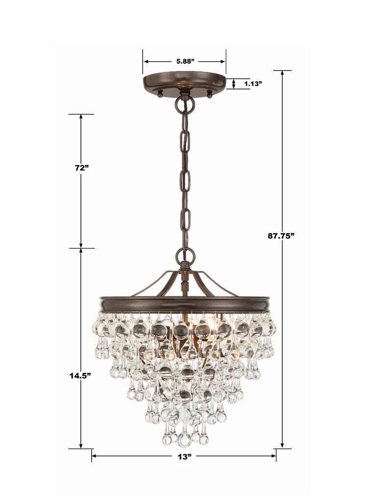 Calypso 3 Light Crystal Teardrop Vibrant Bronze Mini Chandelier Crystorama