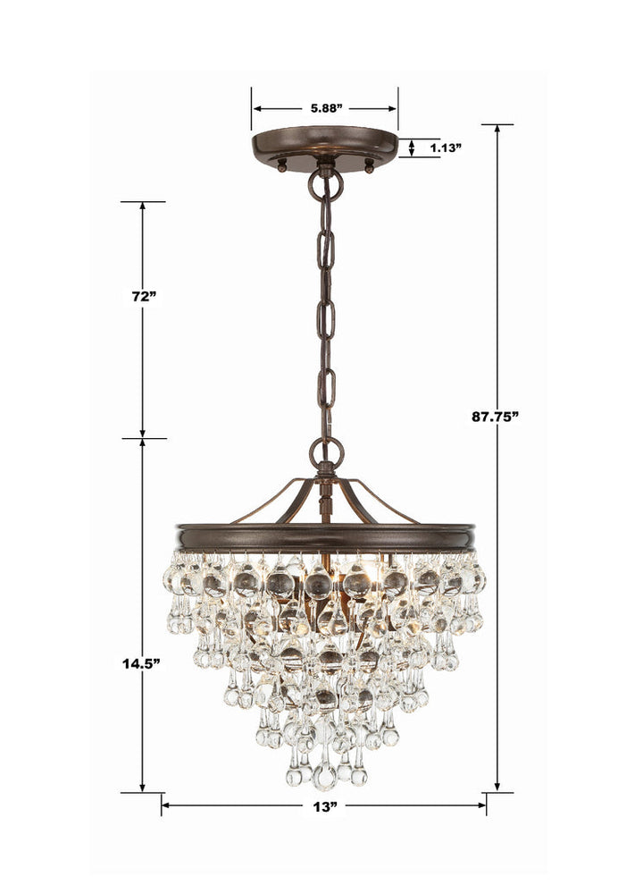 Calypso 3 Light Crystal Teardrop Vibrant Bronze Mini Chandelier Crystorama