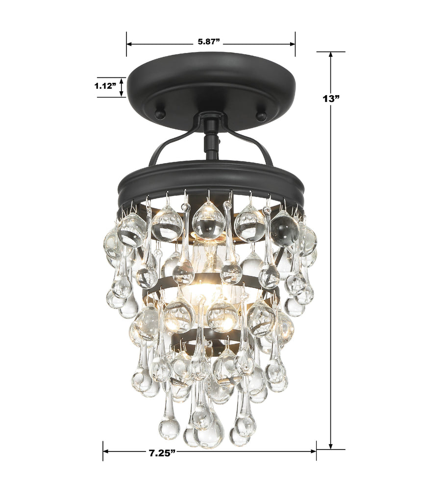 Calypso 1 Light Matte Black Semi Flush Mount Crystorama