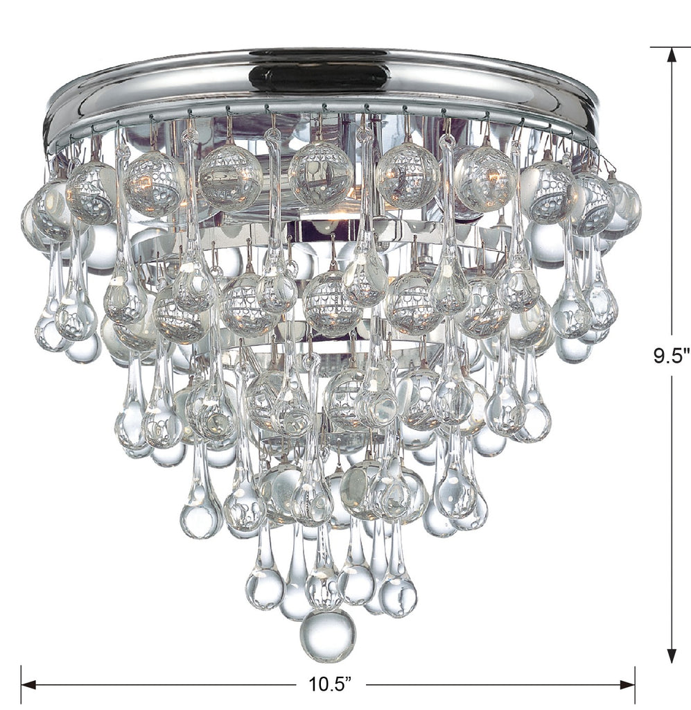 Calypso 3 Light Crystal Teardrop Polished Chrome Flush Mount Crystorama