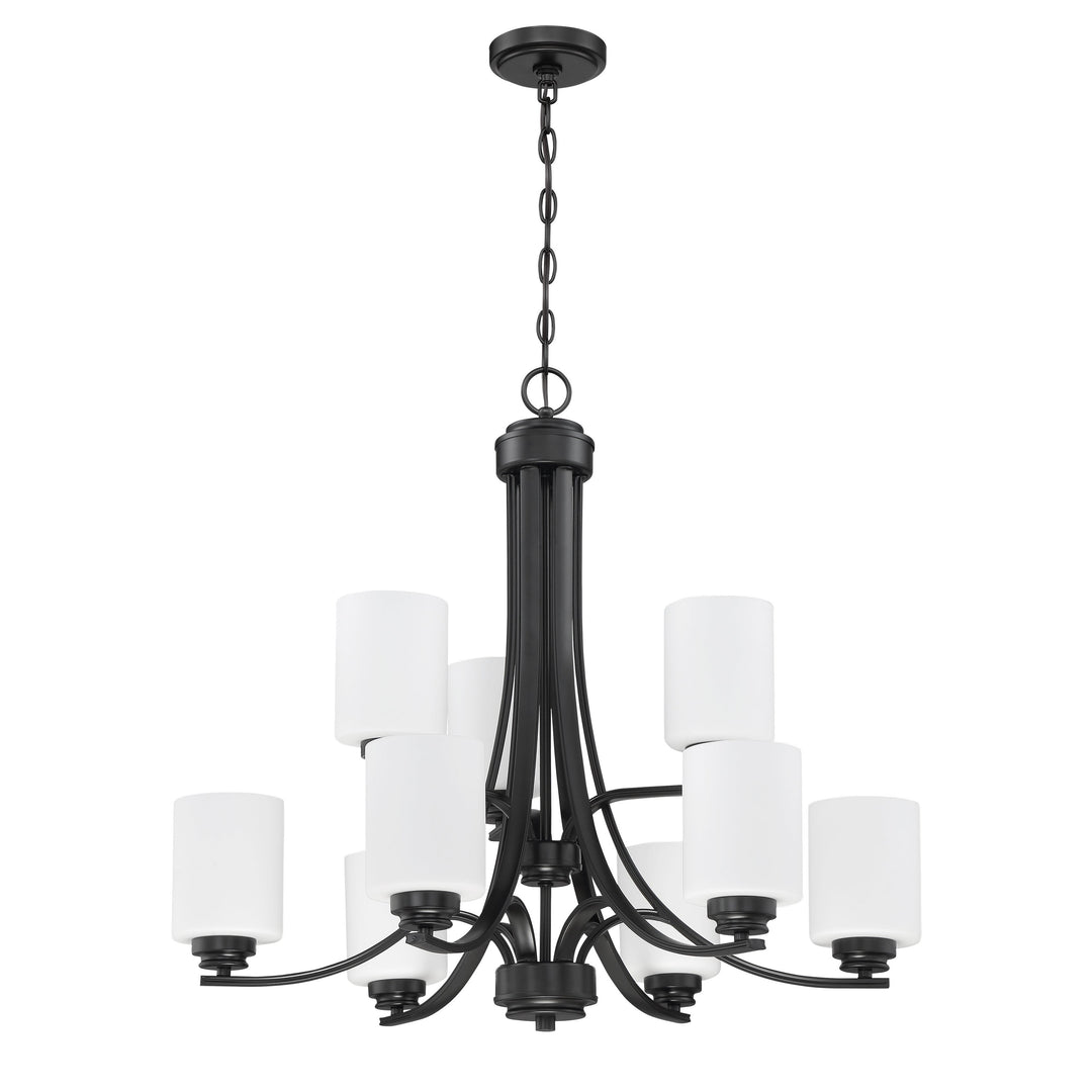 Bolden 9 Light Chandelier in Flat Black (White Glass) CRAFTMADE