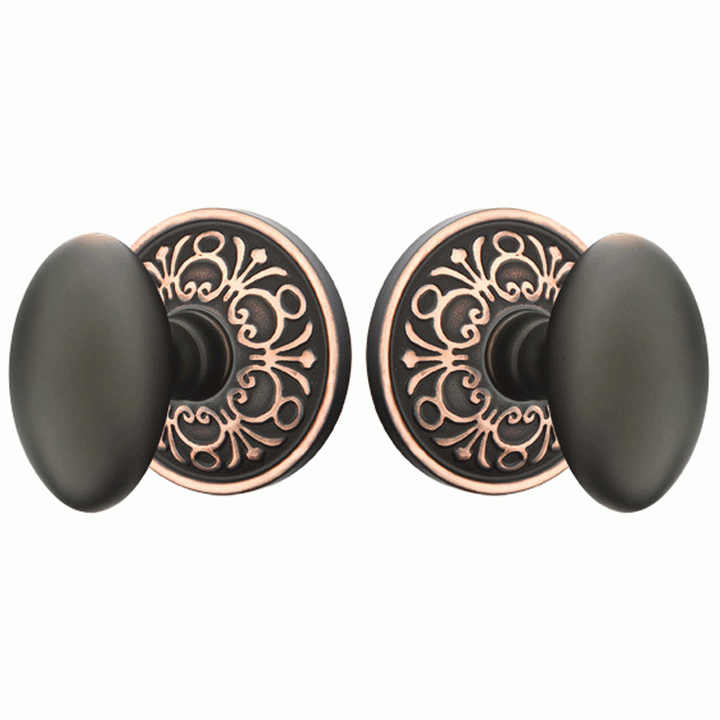 Solid Brass Egg Door Knob Set With Lancaster Rosette (Several Finish Options) EMTEK