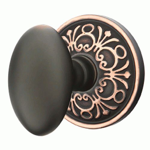 Solid Brass Egg Door Knob Set With Lancaster Rosette (Several Finish Options) EMTEK