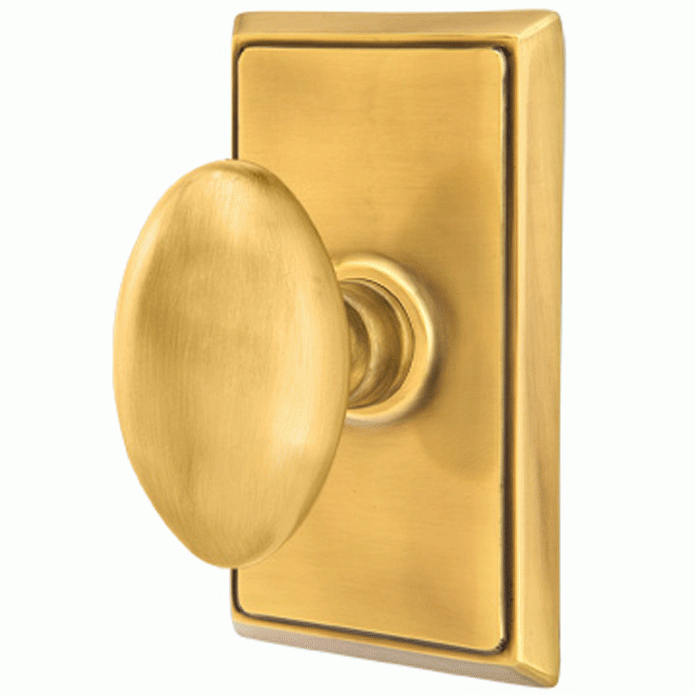 Solid Brass Egg Door Knob Set With Rectangular Rosette EMTEK