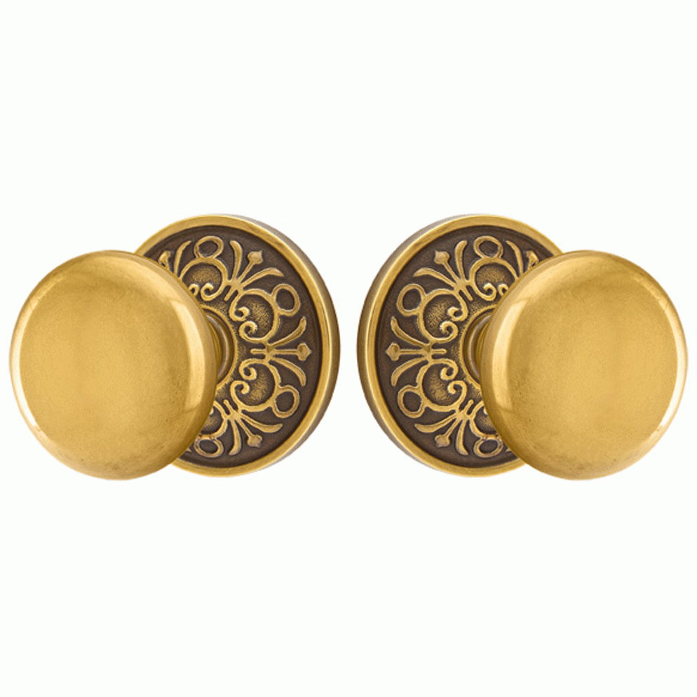 Solid Brass Providence Door Knob Set With Lancaster Rosette (Several Finish Options) EMTEK