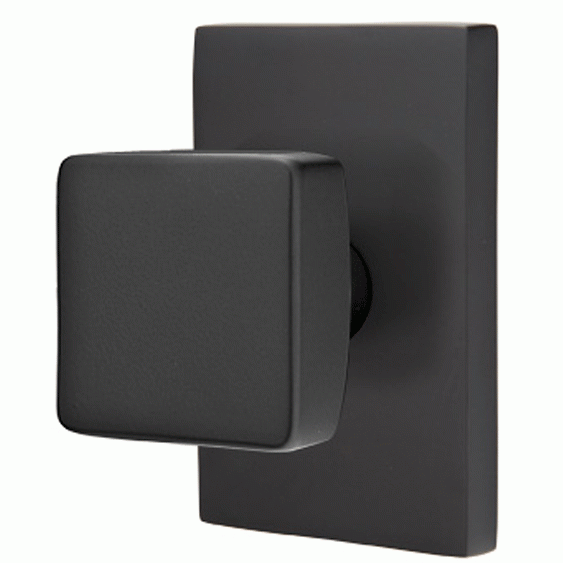 Emtek Solid Brass Square Knob With Modern Rectangular Rosette (Several Finish Options) EMTEK