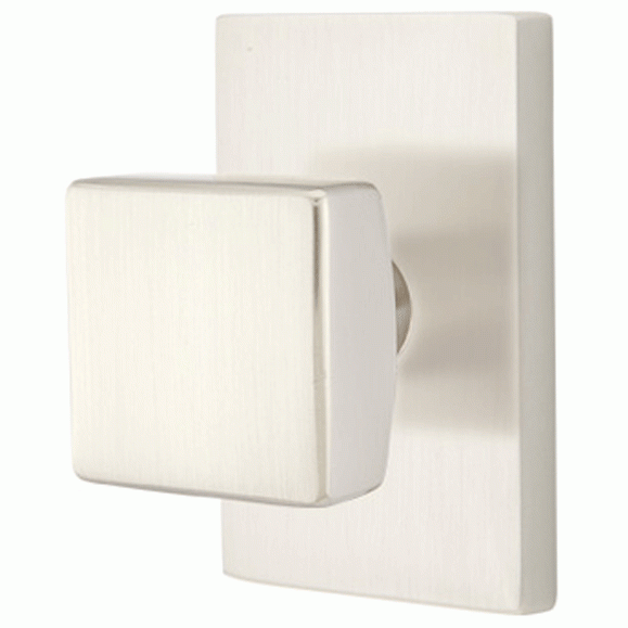 Emtek Solid Brass Square Knob With Modern Rectangular Rosette (Several Finish Options) EMTEK