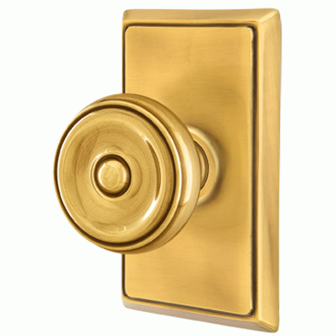 Solid Brass Waverly Door Knob Set With Rectangular Rosette (Several Finish Options) EMTEK