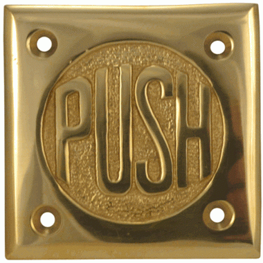 2 3/4 Inch Brass Classic American "PUSH" Plate (Lacquered Brass Finish) COPPER MOUNTAIN HARDWARE