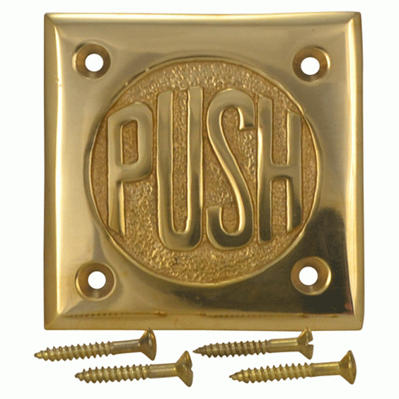 2 3/4 Inch Brass Classic American "PUSH" Plate (Lacquered Brass Finish) COPPER MOUNTAIN HARDWARE