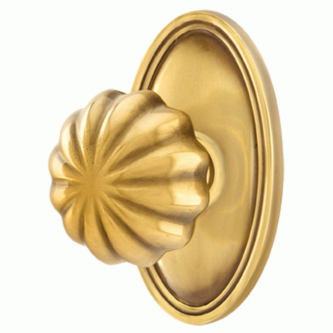 Solid Brass Melon Door Knob Set With Oval Rosette (Several Finish Options) EMTEK