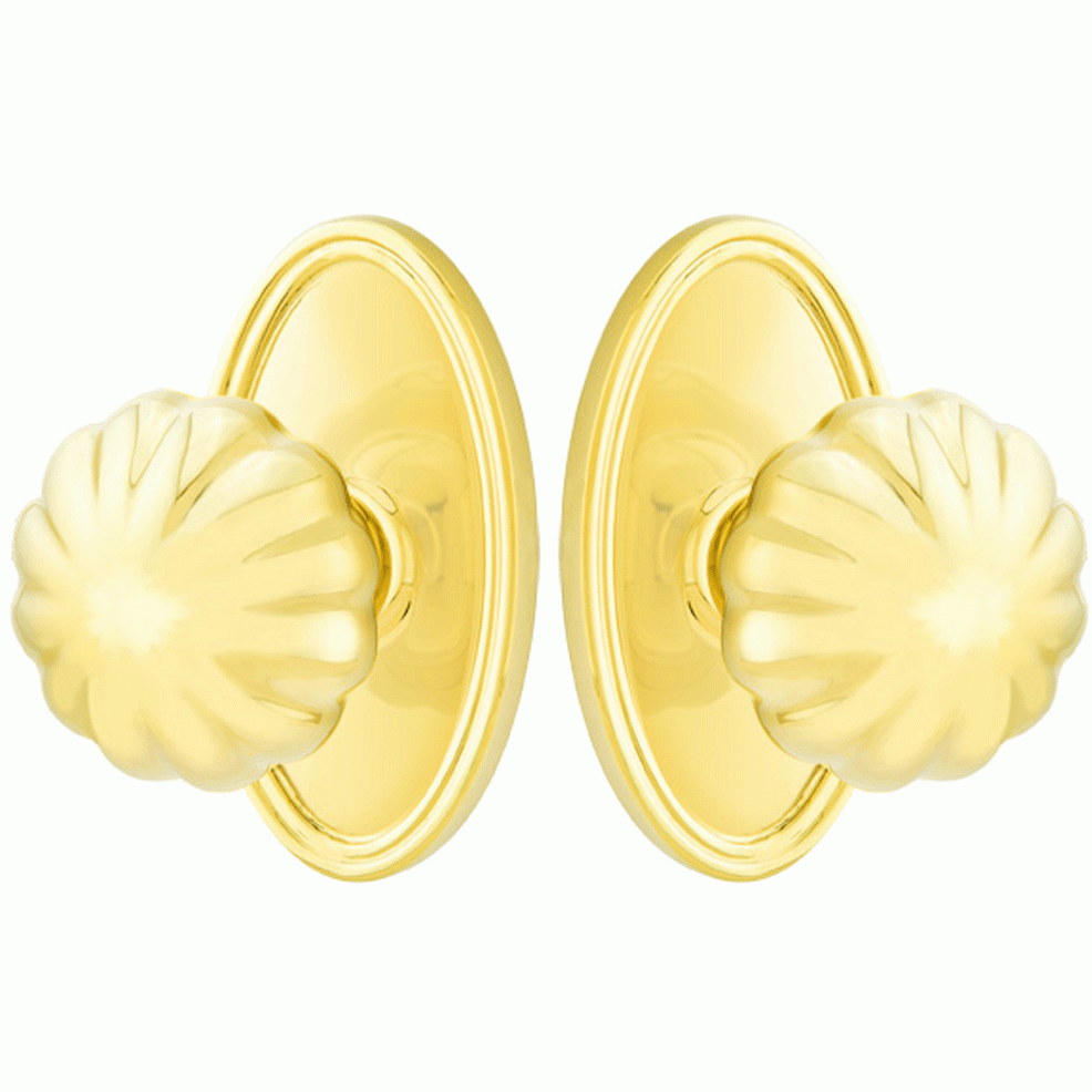 Solid Brass Melon Door Knob Set With Oval Rosette (Several Finish Options) EMTEK