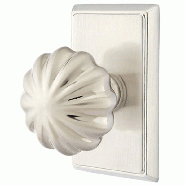 Solid Brass Melon Door Knob Set With Rectangular Rosette EMTEK