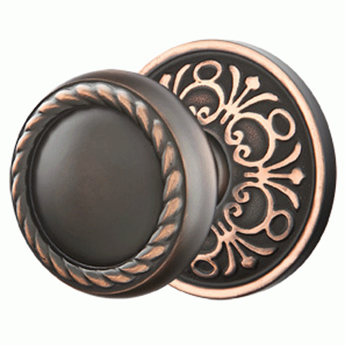 Solid Brass Rope Door Knob Set With Lancaster Rosette (Several Finish Options) EMTEK