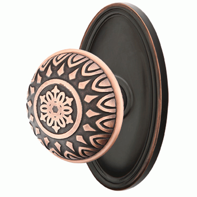 Solid Brass Lancaster Door Knob Set With Oval Rosette (Several Finish Options) EMTEK