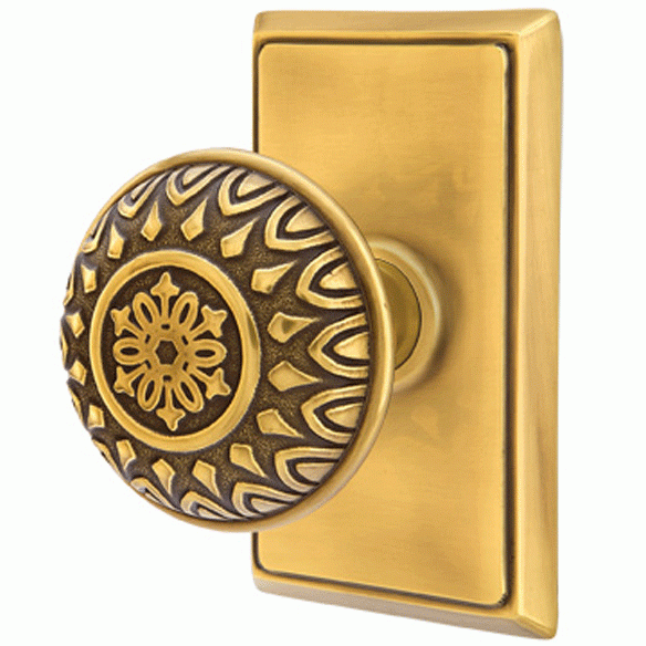 Emtek Solid Brass Lancaster Door Knob Set With Rectangular Rosette (Several Finishes Available) EMTEK