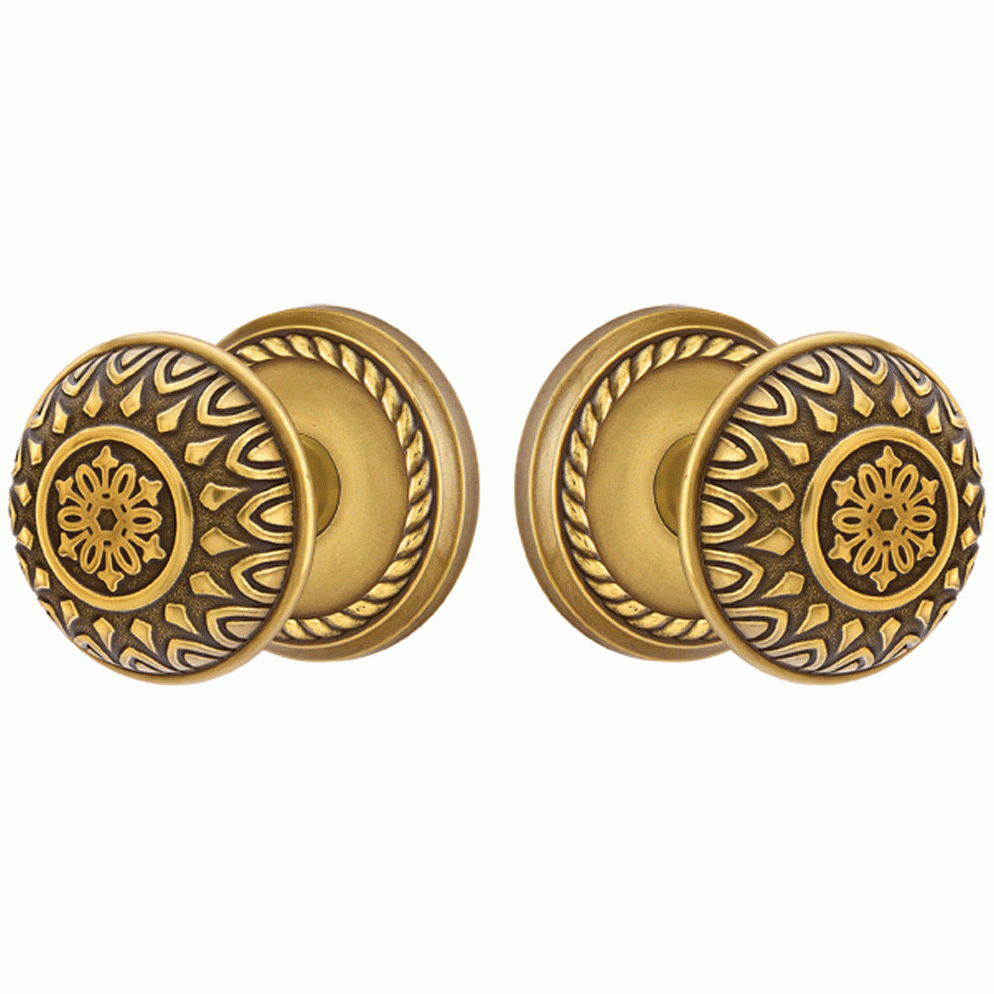 Solid Brass Lancaster Door Knob Set With Rope Rosette (Several Finish Options) EMTEK