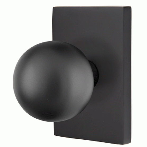 Emtek Solid Brass Orb Door Knob Set With Modern Rectangular Rosette (Several Finish Options) EMTEK