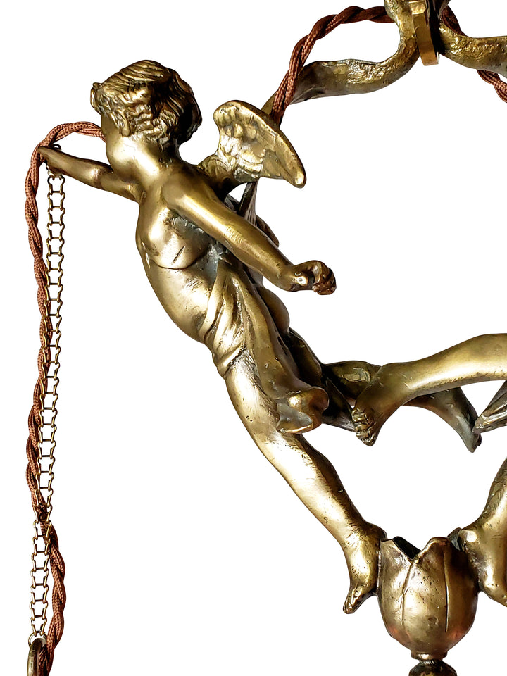 22 Inch Handmade Antique Cherub Two-Light Chandelier With Brass Chain COPPER MOUNTAIN HARDWARE