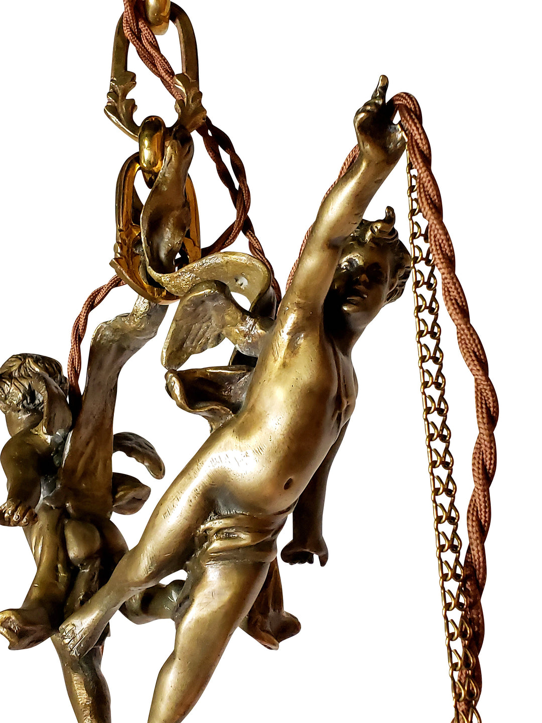 22 Inch Handmade Antique Cherub Two-Light Chandelier With Brass Chain COPPER MOUNTAIN HARDWARE