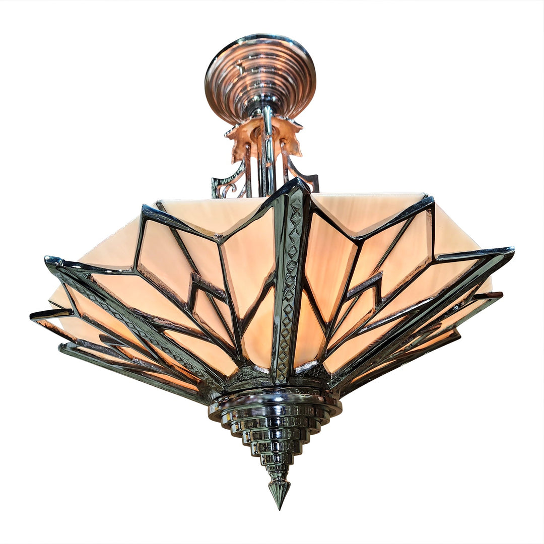 17 Inch Classic Art Deco Close Ceiling Light with Pink Champagne Glass (Polished Chrome Finish) COPPER MOUNTAIN HARDWARE