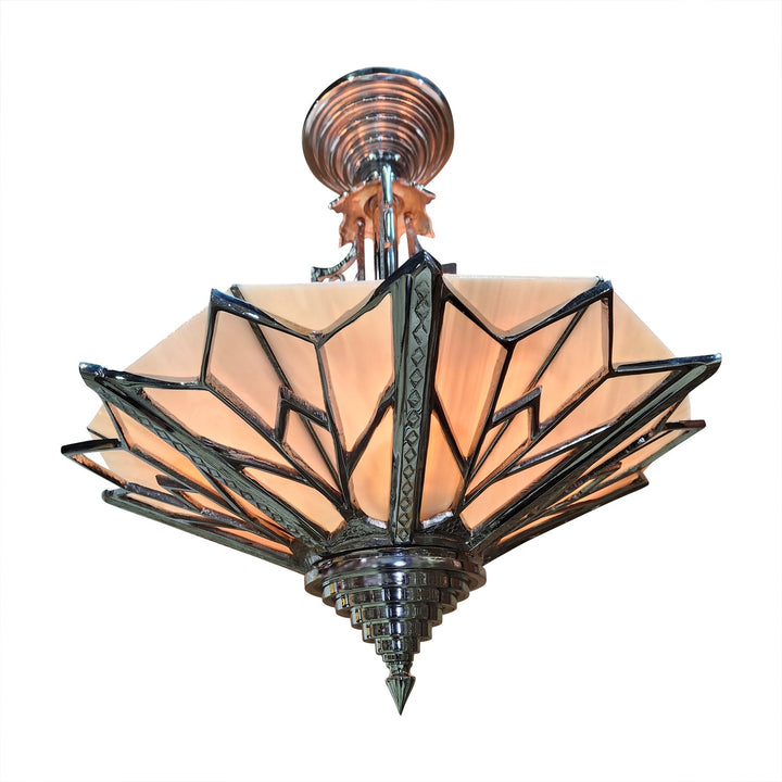 17 Inch Classic Art Deco Close Ceiling Light with Pink Champagne Glass (Polished Chrome Finish) COPPER MOUNTAIN HARDWARE