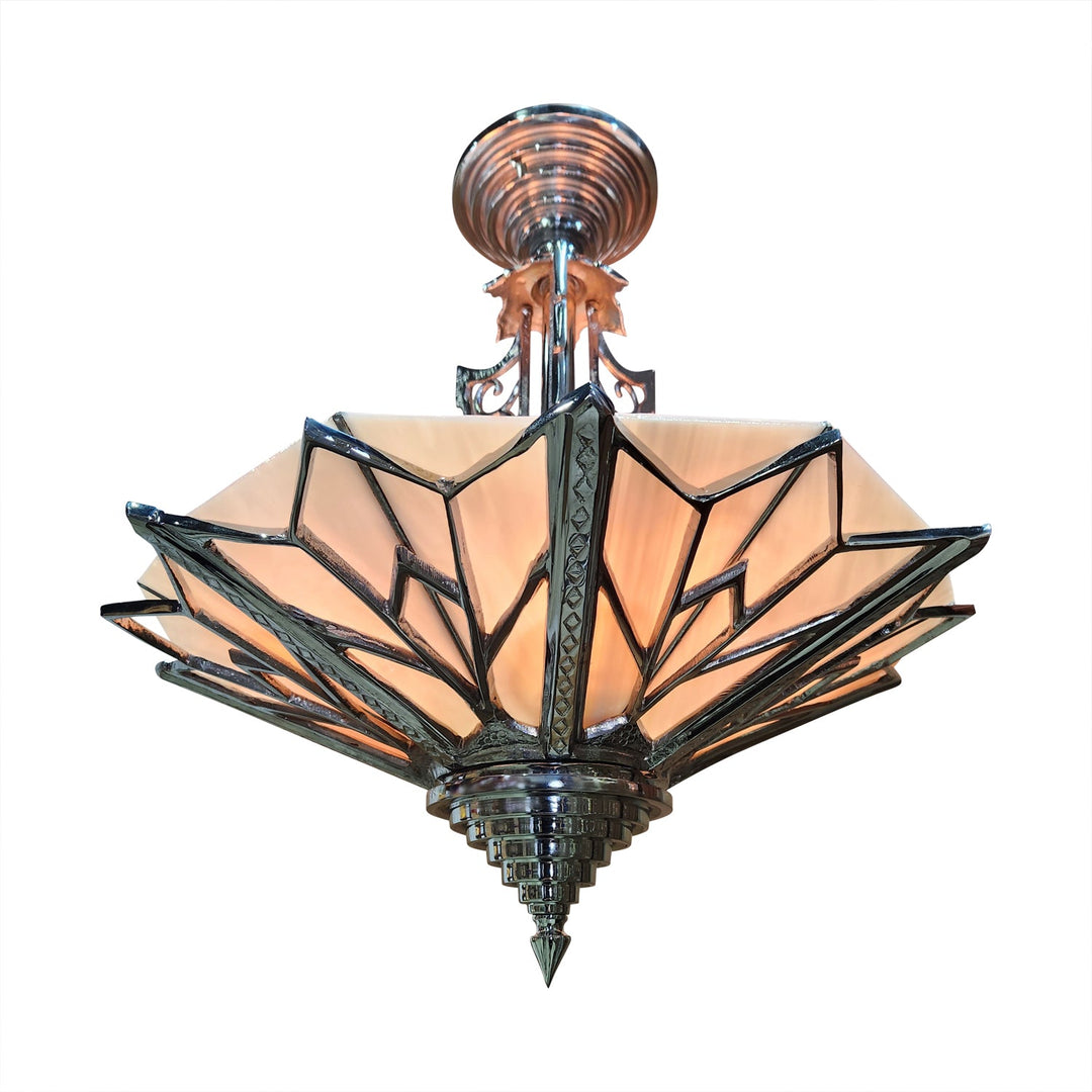 17 Inch Classic Art Deco Close Ceiling Light with Pink Champagne Glass (Polished Chrome Finish) COPPER MOUNTAIN HARDWARE