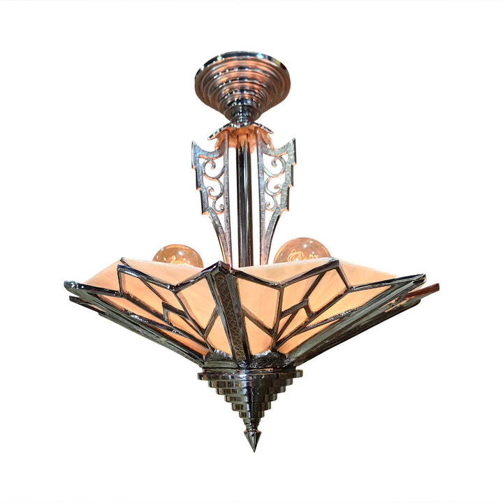 17 Inch Classic Art Deco Close Ceiling Light with Pink Champagne Glass (Polished Chrome Finish) COPPER MOUNTAIN HARDWARE