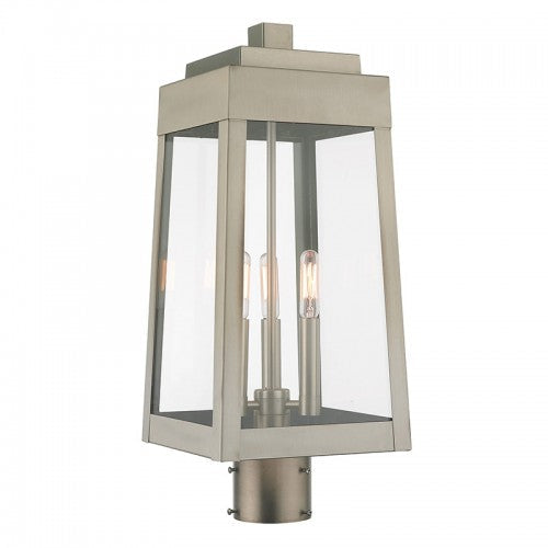 3 Light Brushed Nickel Outdoor Post Top Lantern Livex