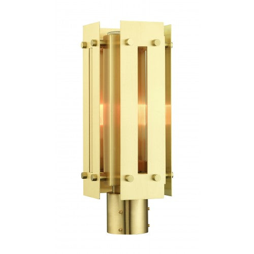 1 Light Satin Brass Outdoor Post Top Lantern Livex