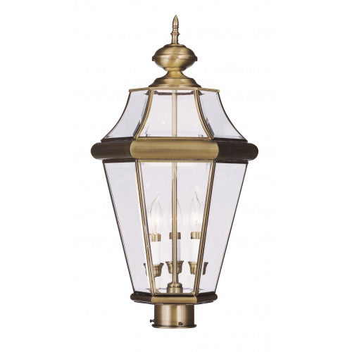 3 Light Antique Brass Outdoor Post Top Lantern Livex
