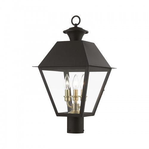 3 Light Bronze with Antique Brass Finish Cluster Outdoor Large Post Top Lantern Livex
