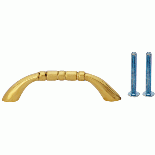 3 1/2 Inch Overall (3 Inch c-c)  Solid Brass Traditional Pull (Lacquered Brass Finish) COPPER MOUNTAIN HARDWARE