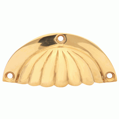 3 1/2 Inch Overall (3 Inch c-c) Solid Brass Scalloped Cup Pull (Polished Brass Finish) COPPER MOUNTAIN HARDWARE