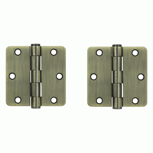 3 1/2 Inch x 3 1/2 Inch Heavy Duty Steel Hinge (Antique Brass Finish) DELTANA