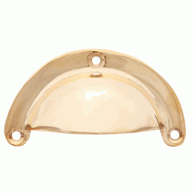 3 3/8 Inch Overall (3 Inch c-c) Solid Brass Traditional Cup Pull (Polished Brass Finish) COPPER MOUNTAIN HARDWARE