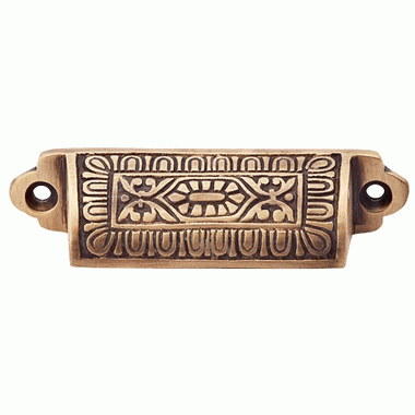 3 5/8 Inch Overall (3 Inch c-c) Traditional Square Eastlake Style Bin Pull (Antique Brass Finish) COPPER MOUNTAIN HARDWARE